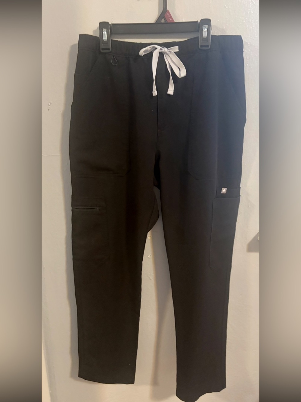 Figs Black Scrub Pants with White Drawstring